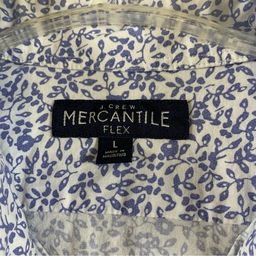 J.Crew Mercantile Flex Shirt Mens Long Sleeve Button Up White Blue Floral Size L